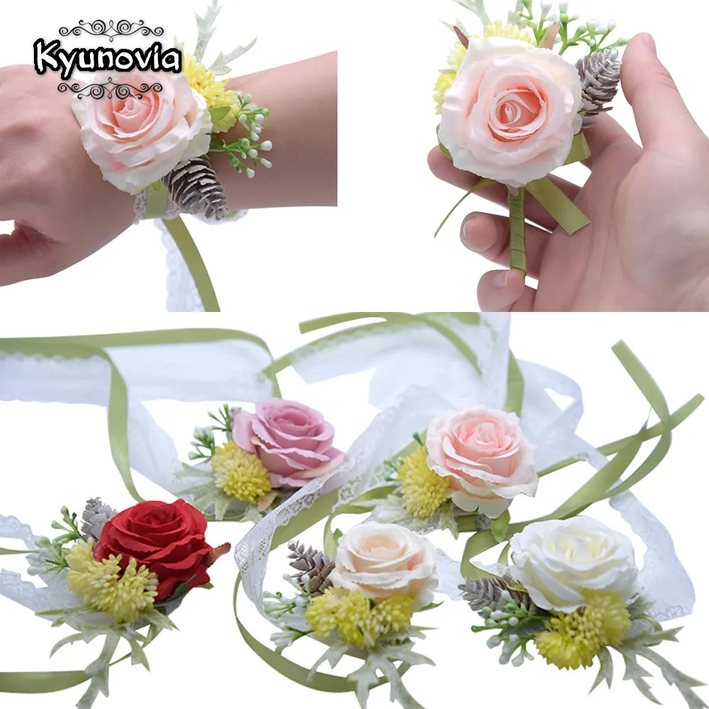 Кюновия Весенний розовый свадебный аксессуар Наручный гвоздик для невесты Бутоньерки для жениха Для выпускного бала Формальное вечернее мероприятие Цветы и булавки D118 on.