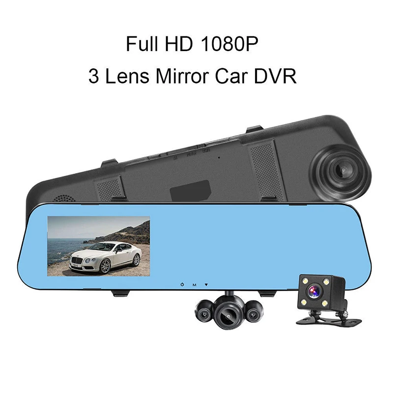 Автомобильный видеорегистратор 4 0 Full HD 1080P 3 камеры заднего вида DashCam
