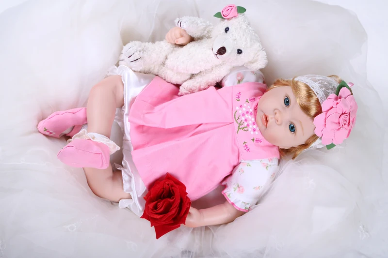 Силиконовые куклы Reborn Baby красивая виниловая кукла с медведем для девочек