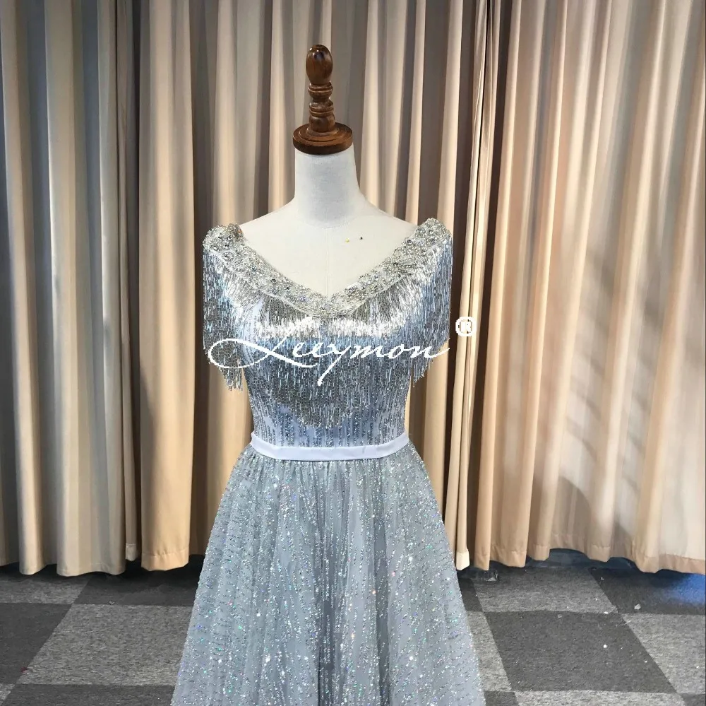 Shiny Silver Beads Evening Dress Long Sleeveless Party Gown vestido de festa longo | Свадьбы и торжества