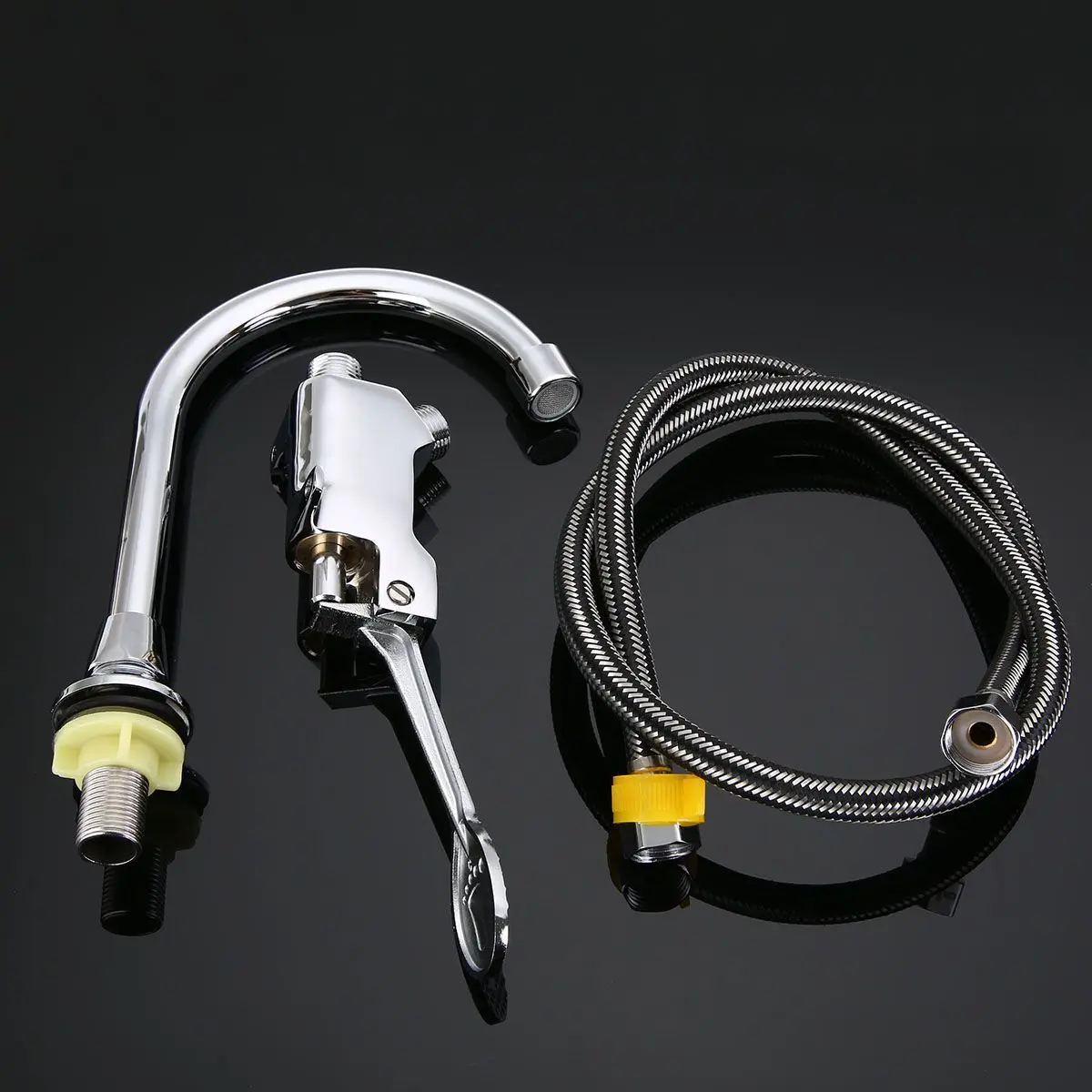 

1set Single Handle Foot Pedal Valve Faucet Bathroom Copper Basin Sink Tap Set 1/2" Thread Convenient & Practical for Bathroom