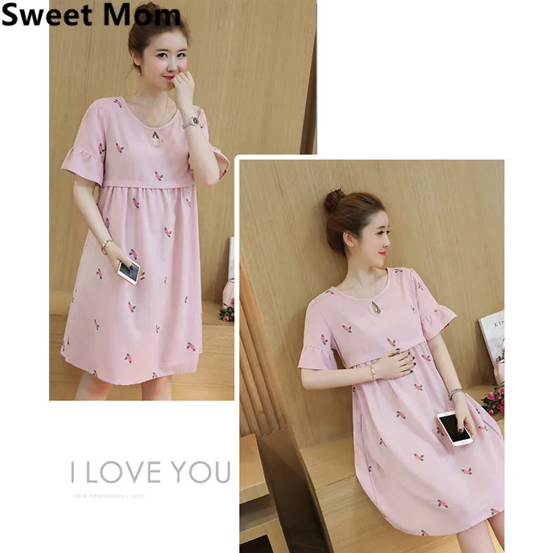 Print Zipper Feeding Pregnancy Dress Nursing Maternity Dresses for Pregnant Women Clothes Casual Breastfeeding Vestido | Мать и ребенок