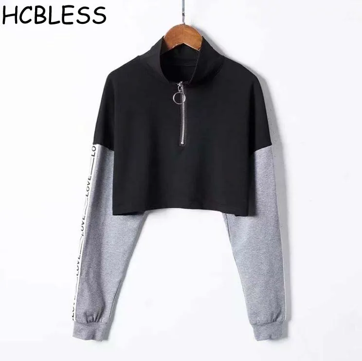 HCBLESS 2018 Осенние новые цветные толстовки на молнии с высоким воротником короткие