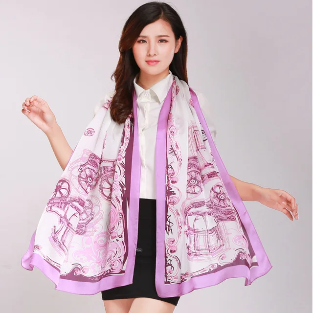 2018 new Women Winter Long Scarf Shawl Spring Autumn Female Blue Silk Scarves Printed Summer 100% Mulberry Beach Cover-ups | Аксессуары