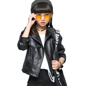 Модные Куртки из искусственной кожи для девочек, новинка 2021, осенне-весеннее Детское пальто, детская верхняя одежда