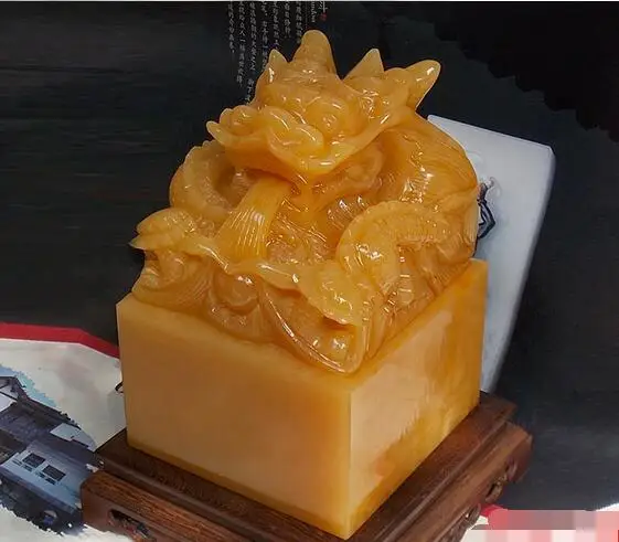 Очень большой натуральный рисовый топаз Longpan Dragon jade seal гостиная офисное