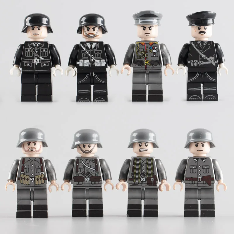 8Soldiers-1Sets WW2 военные немецкие военные блоки, солдатики, минифиги, шлем, части оружия, аксессуары, городские кирпичи, строительные блоки, оригинальные игрушки C098 - Цвет: 8Soldiers-1Sets