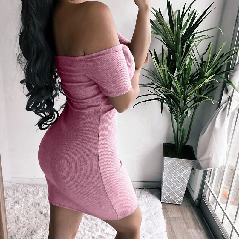 Женское сексуальное с открытыми плечами коротким рукавом Мини обтягивающее