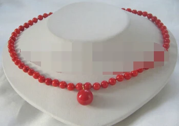 Jewelr 004972 Красивые 18 &quot7 мм идеально круглые красные коралловые и 12 кулон ожерелье |