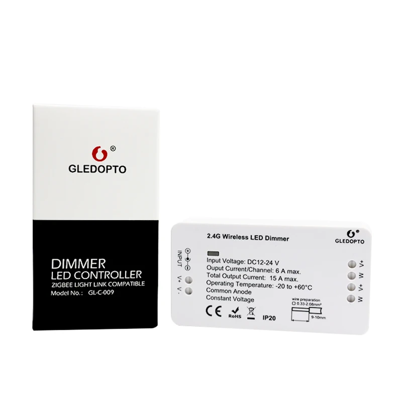 

GLEDOPTO Zigbee DC12/24V 4 Channels Dimmer Controller for LED Strip Work withAlexa Tuya Echo Plus Smart App Voice Control