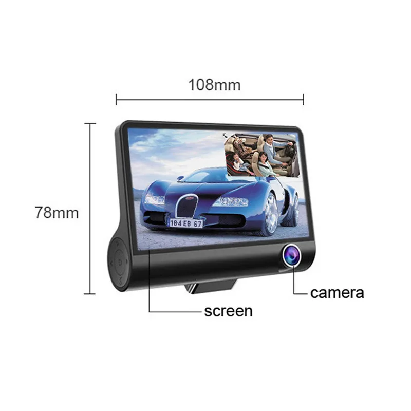 4 ''HP 720P видеорегистратор Автомобильный с 3 камерами фронтальная задняя камера
