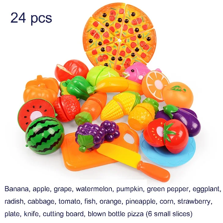 24 PCS-2 37 шт./лот, Детские ролевые игры, домашние игрушки, разделочные фрукты, пластиковые овощи, еда, кухня, классические детские развивающие игрушки - Цвет: 24 PCS-2