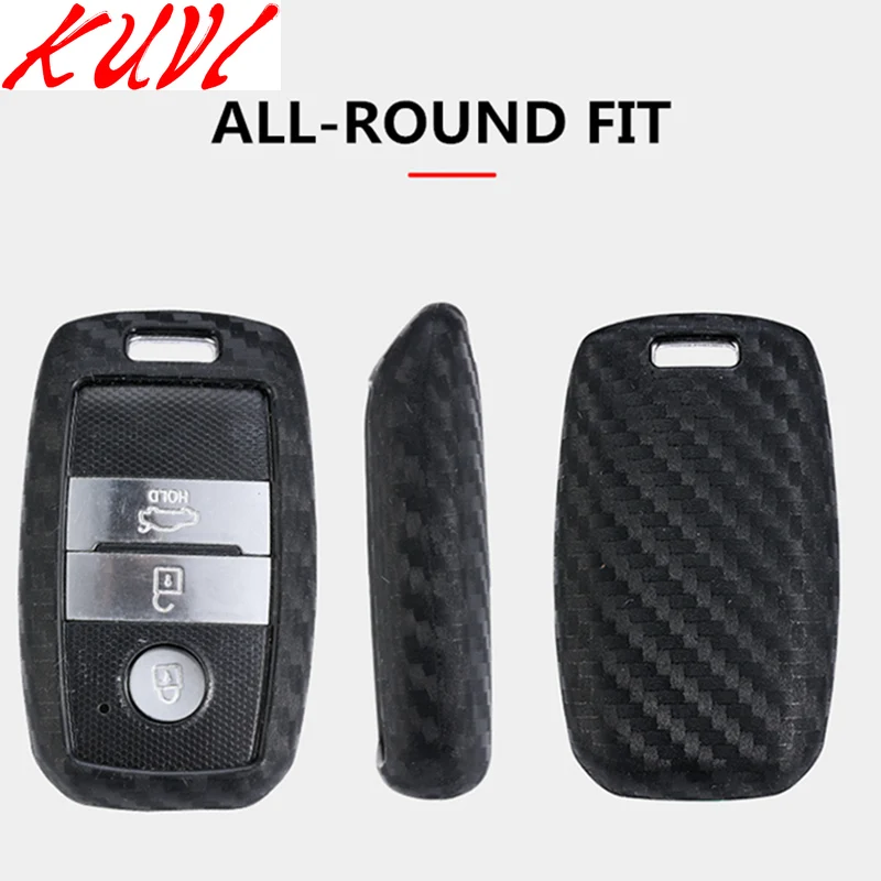 Carbon fiber silicone Remote Key Shell Case Fob 3 Buttons Leather Protector Cover For Kia RIO K3 K4 K5 Sorento Sportage Car | Автомобили и