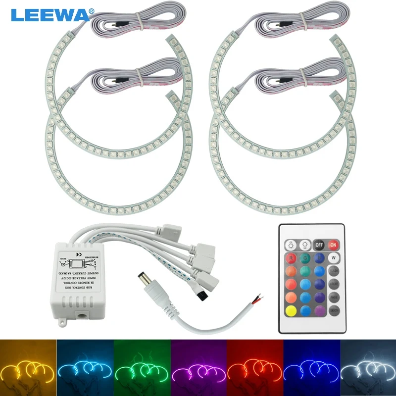 Автомобильный RGB светодиодный кольцевой светильник LEEWA 4 х131мм с дистанционным