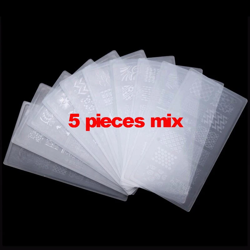5pcs template Mix Новое поступление 5 шт./лот пластины для штамповки ногтей прозрачный желе штамп искусство ногтей штамп трафарет Маникюр Шаблон инструменты для ногтей 10 стилей - Цвет: 5pcs template Mix