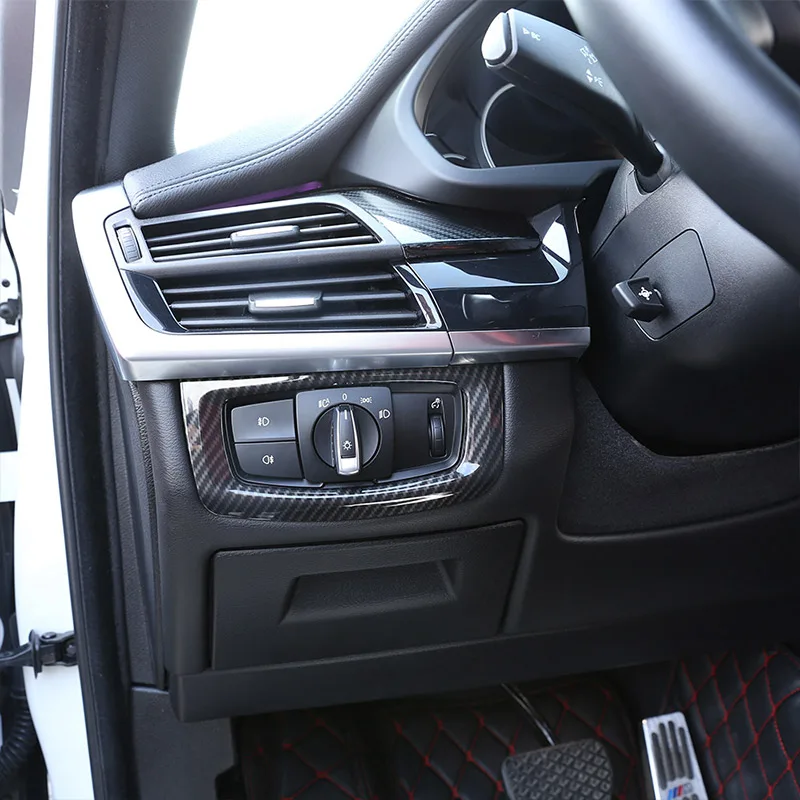 Углеродное волокно Стиль украшение для переключателя фар рамка Trime BMW X5 F15 2014 2018