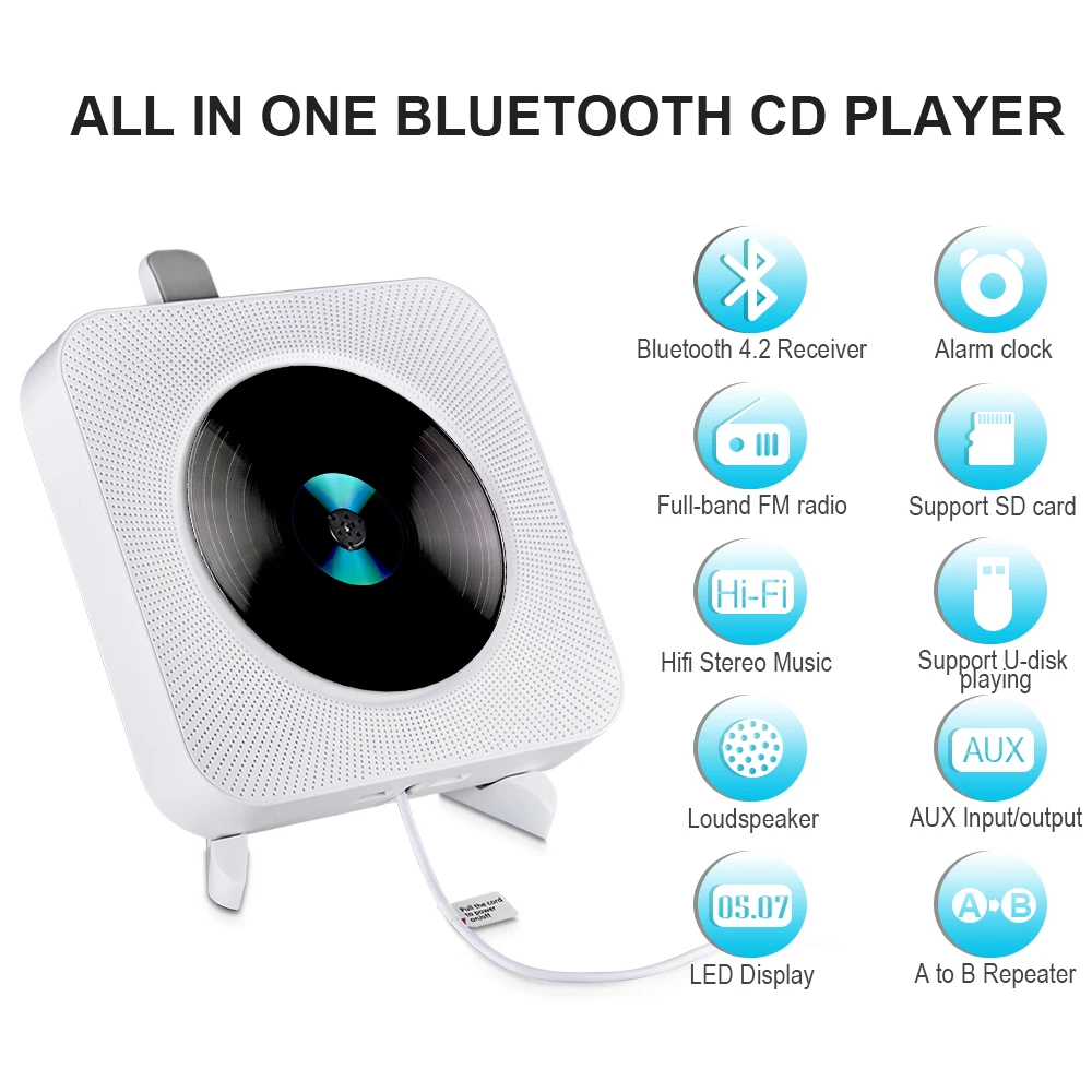 Портативный CD-плеер Bluetooth на стене CD плейер Волкман ЖК-дисплей Дисплей дома аудио