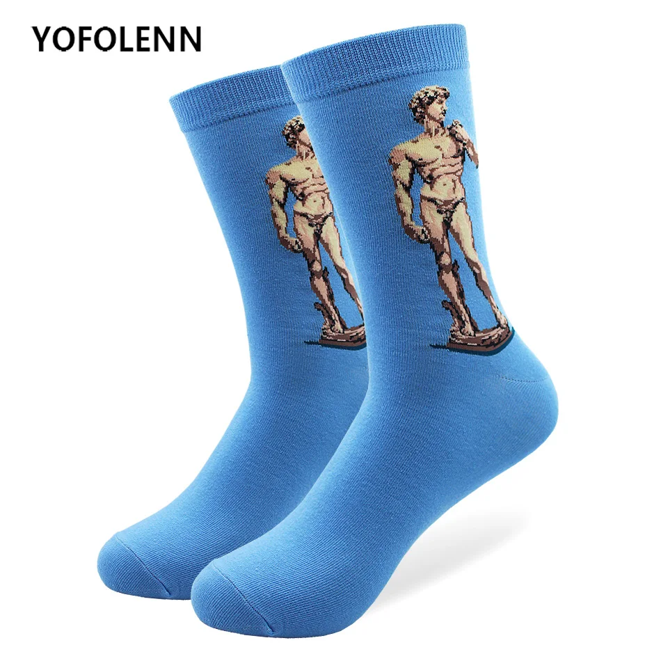 

1 Pair Men's Long Colorful Socks Combed Cotton High Quality Funny Art Oil Vintage Men Socks Comfortable Breathable Sox