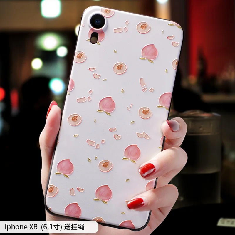 Cartoon Cute avocado peach Emboss case For Iphone XS MAX X XR 7 8 Plus cover 6 6S PLUS |