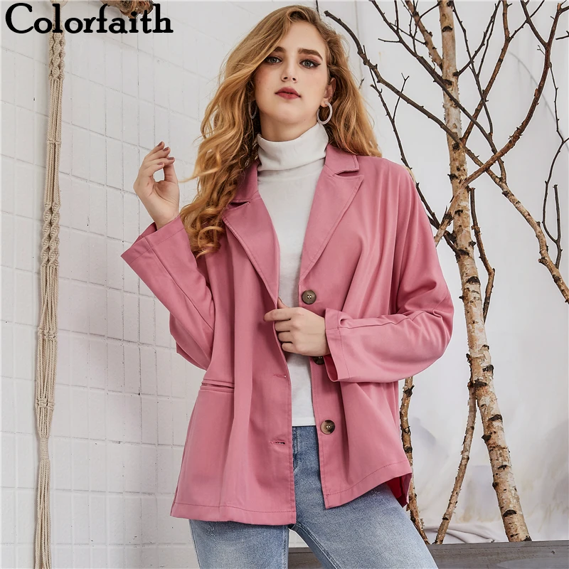 Colorfaith Розовая тонкая куртка с карманами английский стиль осень-зима 2019. Верхняя