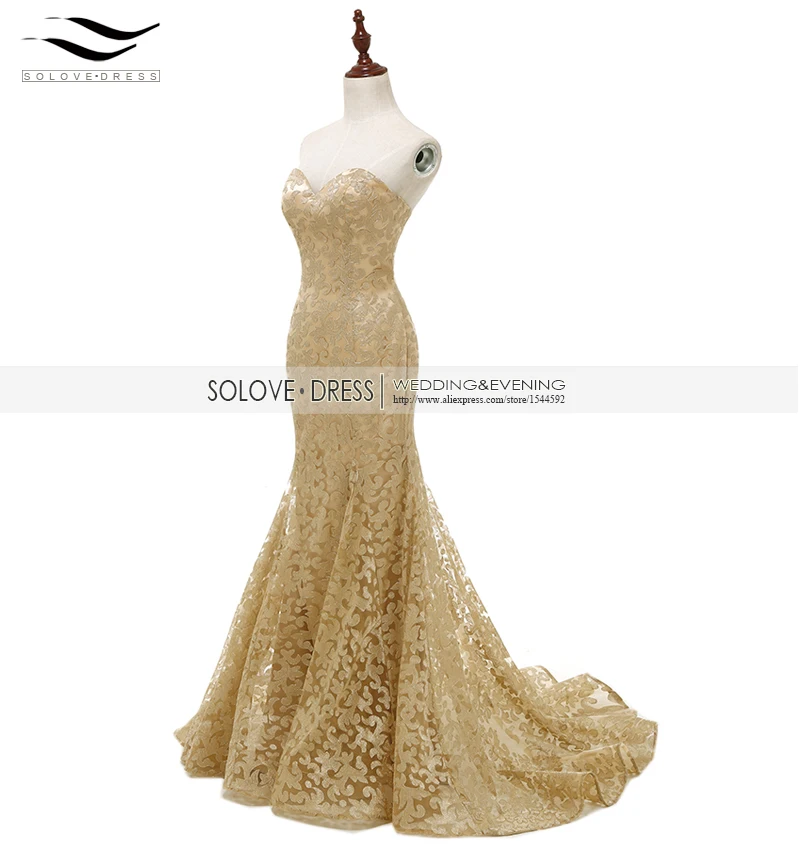 Женское платье с открытыми плечами Slovedress элегантное золотистое кружевное