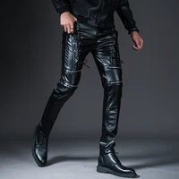 new winter spring mens skinny biker leather pants fashion faux leather motorcycle trousers for male trouser stage club wear