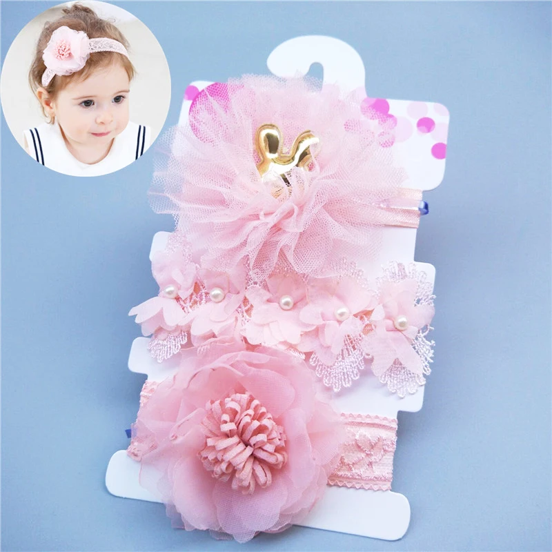 3 шт./компл. Детская повязка на голову тюль Цветок бант кружева эластичные мягкие