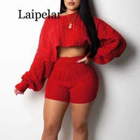laipelar 2 two piece set women clothes autumn winter outfits long sleeve knit sweater topsbodycon shorts suit sexy matching set