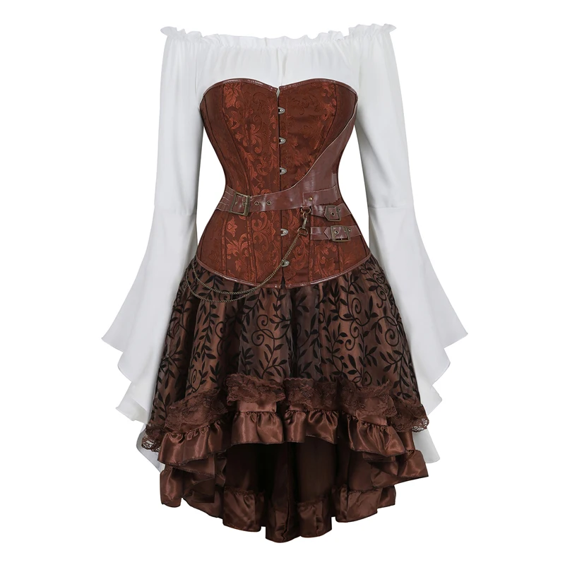 Корсет в стиле стимпанк платье топ юбка костюм неправильной формы из 3 предметов