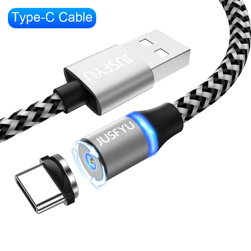 Магнитный кабель 1 м светодиодный Тип C Магнит Micro USB кабель зарядного устройства для samsung S10 iPhone X XS Max XR 7 8 6 6s Plus Мобильный USB C кабель - Цвет: Silver for Type C