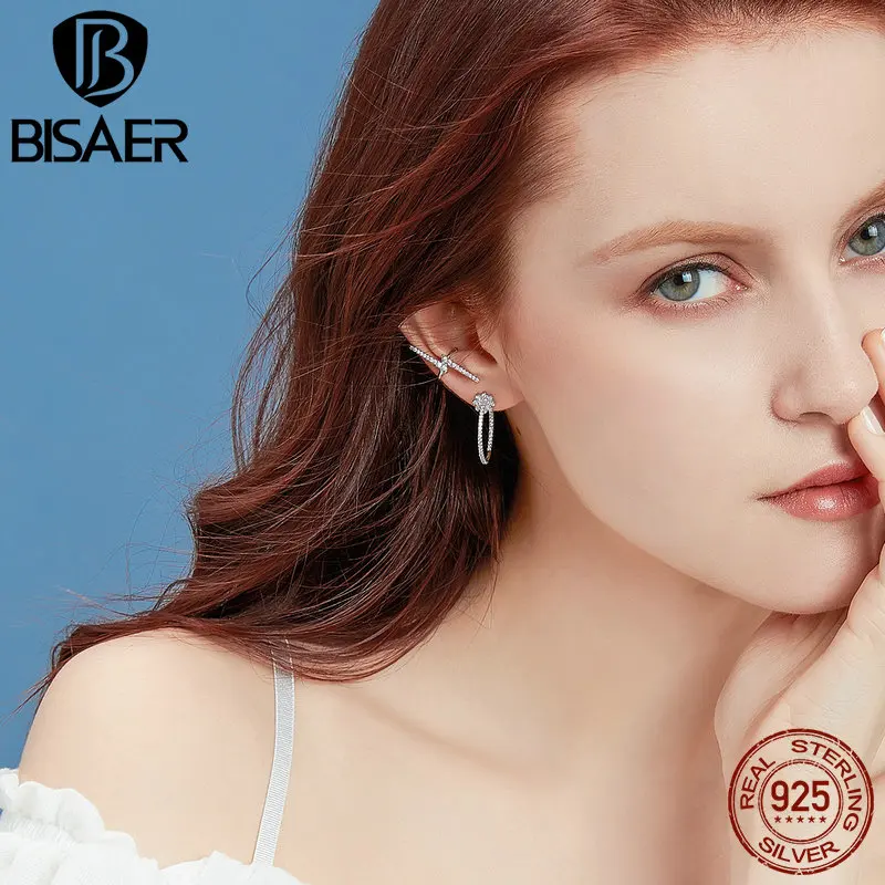 BISAER 925 пробы серебряные модные ювелирные изделия Яркие молнии серьги гвоздики для женщин Девушка Висячие Oorbellen аксессуары GAE117
