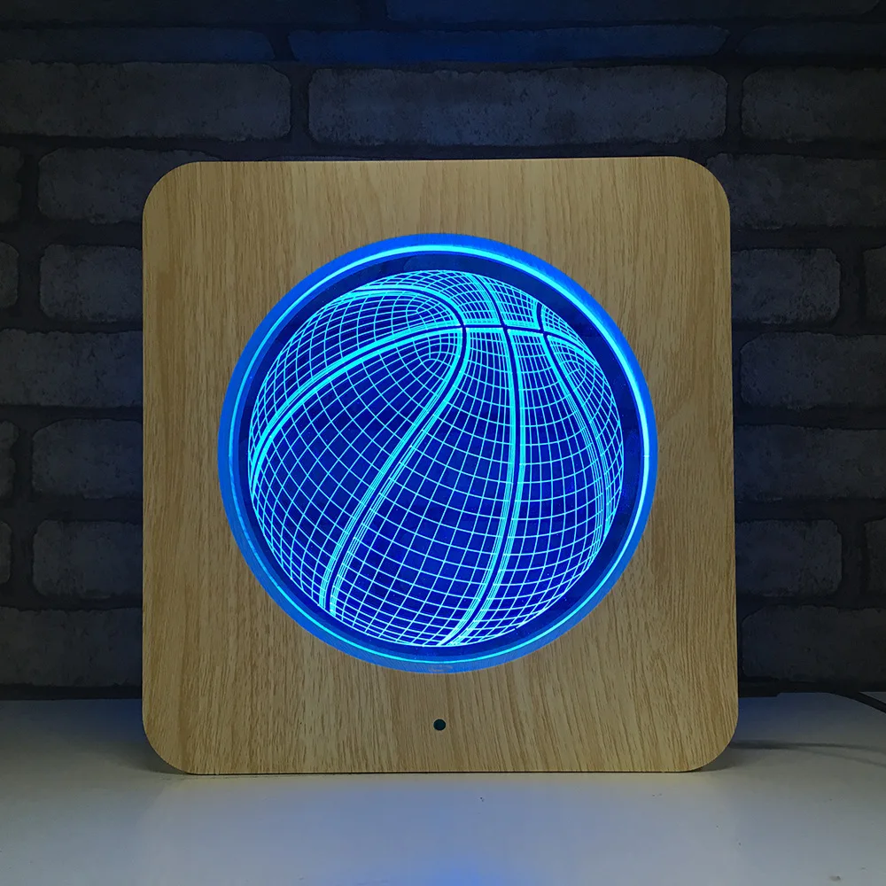 

New Wooden Basketball 3D LED RGB Night Light 7 Color Change Desk Light Action Figures 479 Boys Girls Christmas Toys