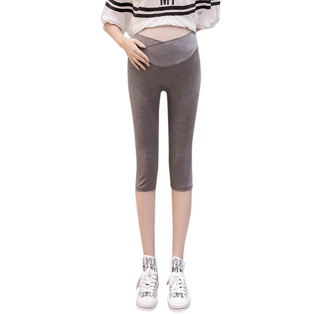 Темно-серый SAGACE High Waisted Maternity Women Calf-Length Legging Pants Cropped Trousers Summer Casual Elastic Pants Trousers Maternity - Цвет: Темно-серый