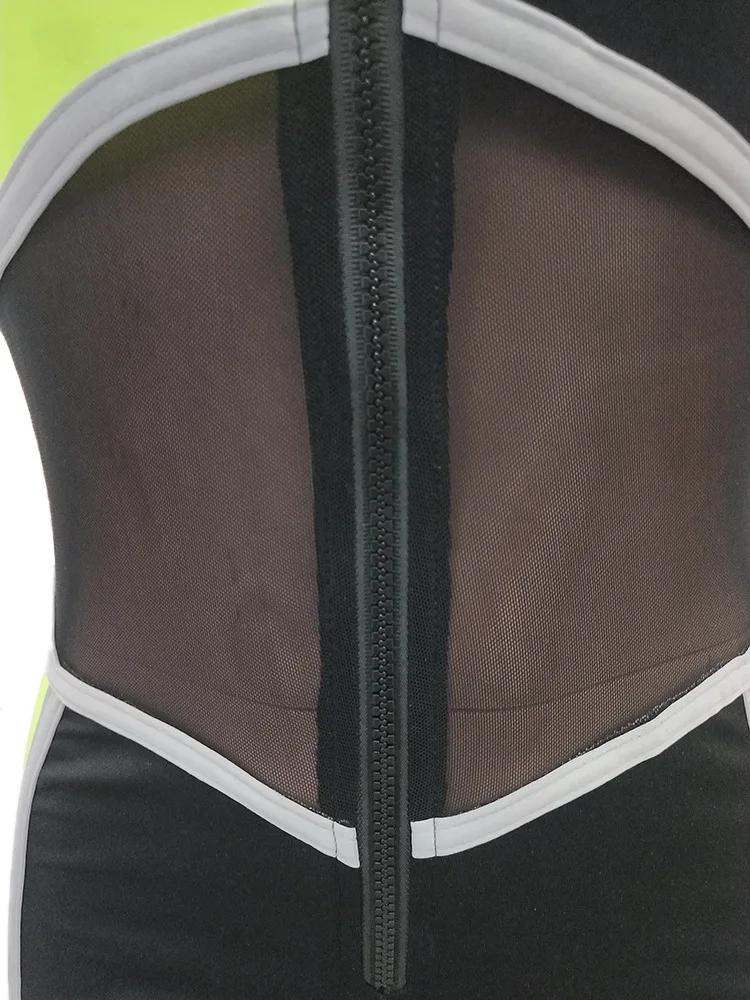 

Fashion Mesh Patchwork Zipper Stand Slim Women Jumpsuits Casual Female Playsuits Women Rompers