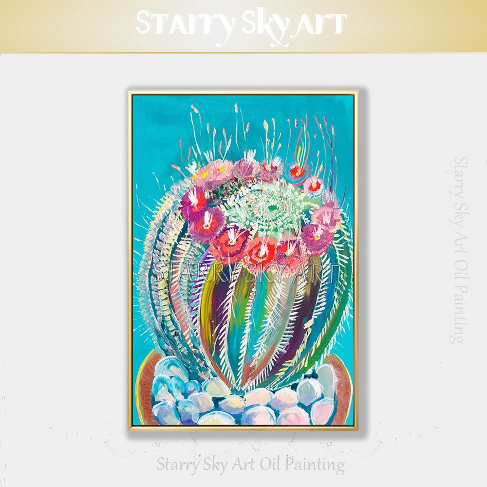 

Special Wall Art Hand-painted Colorful Flower Cactus Acrylic Painting on Canvas Special Flower Picture Cactus Acrylic Painting