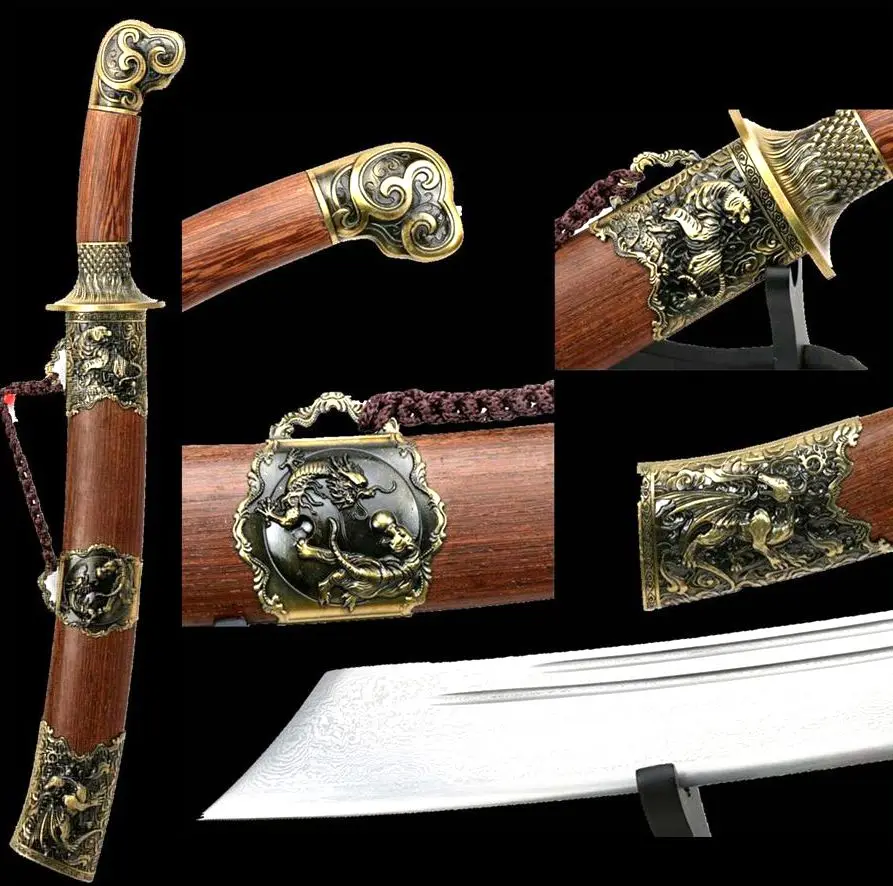 Qing Dynasty телохранитель Дракон и тигр боевой нож острый Дамаск сложенная сталь