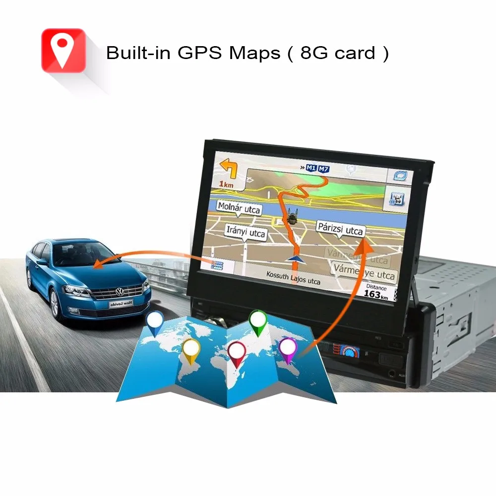 7 дюймов gps автомобиля MP5 плеер выдвижной Сенсорный экран Радио Bluetooth