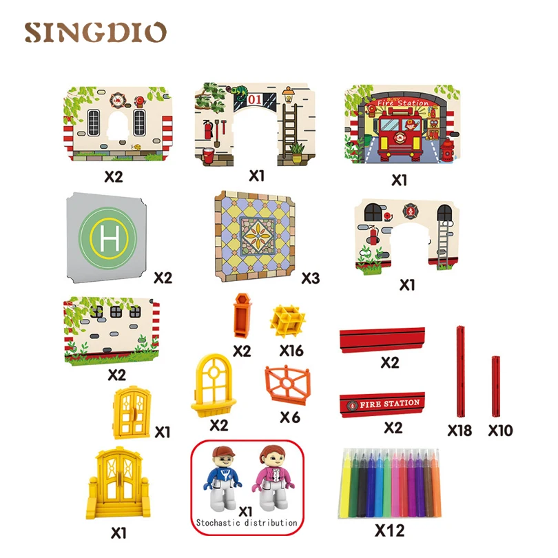 New City House DIY Puzzle assembling building small Fire Station Firemen Model toy handmade toys Birthday gifts Christmas | Игрушки и