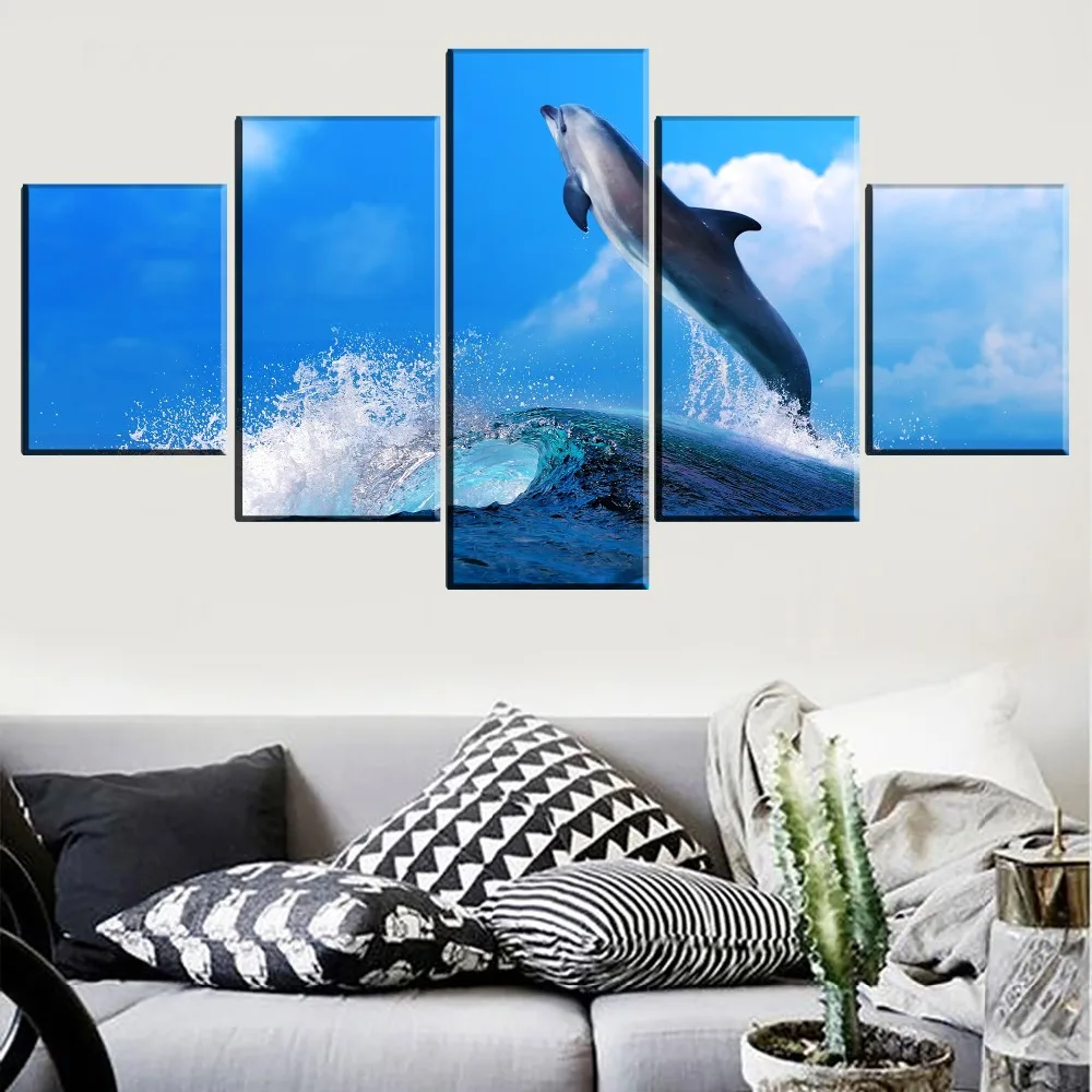 Top-Rated Canvas Printed Poster Wall Art Decor Framework 4 Pieces Ocean Animal Dolphin Painting Home Decorative Modular Artwork | Дом и сад