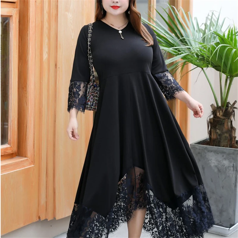 Женское платье большого размера со вставками из кружева модель H0076 на лето