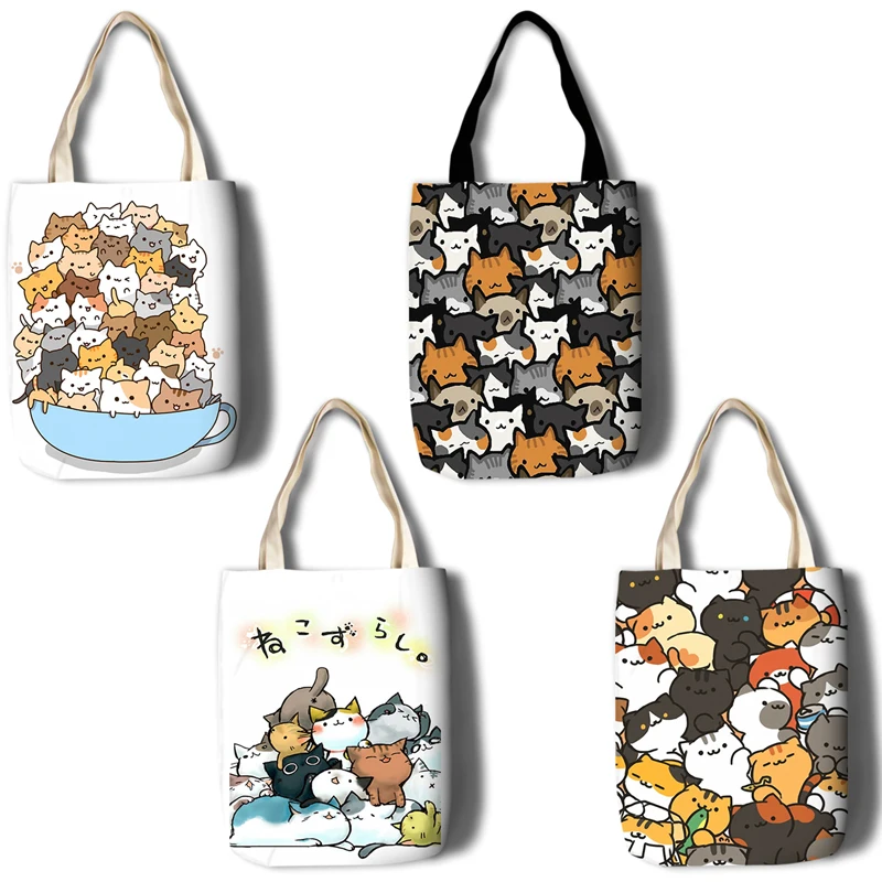 Новый Неко Atsume для женщин холст японского Стиль с рисунком милого кота пляжная