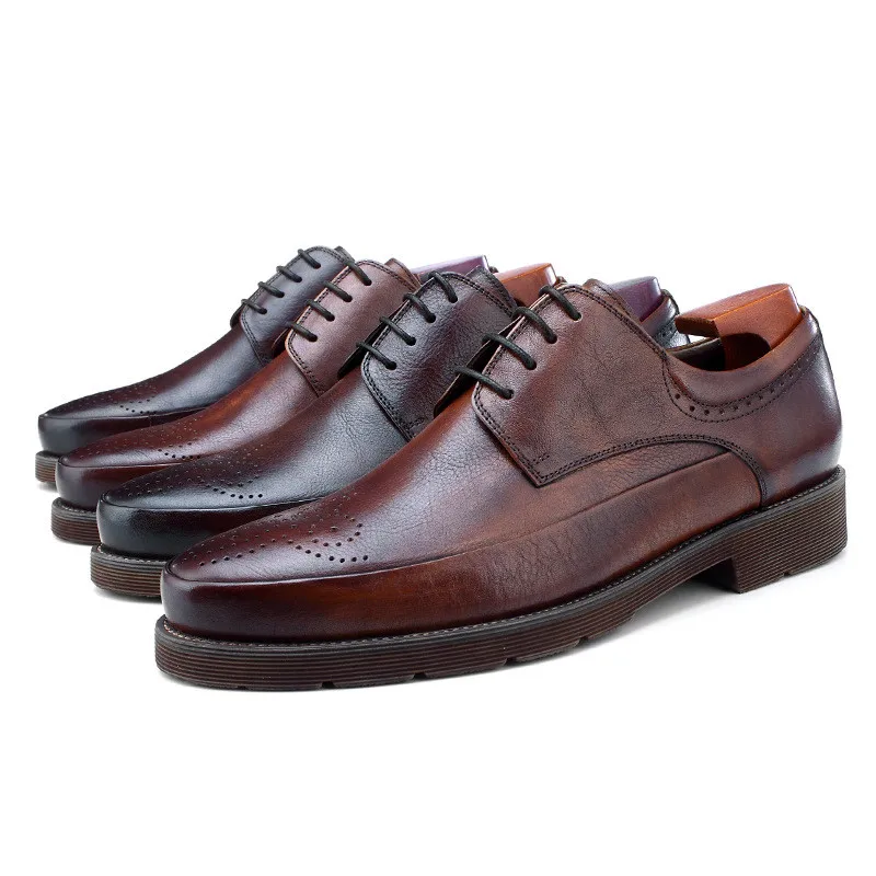 

Туфли-оксфорды мужские классические, натуральная кожа, модные, черные/темно-коричневые, летняя деловая обувь для отца, свадебные туфли