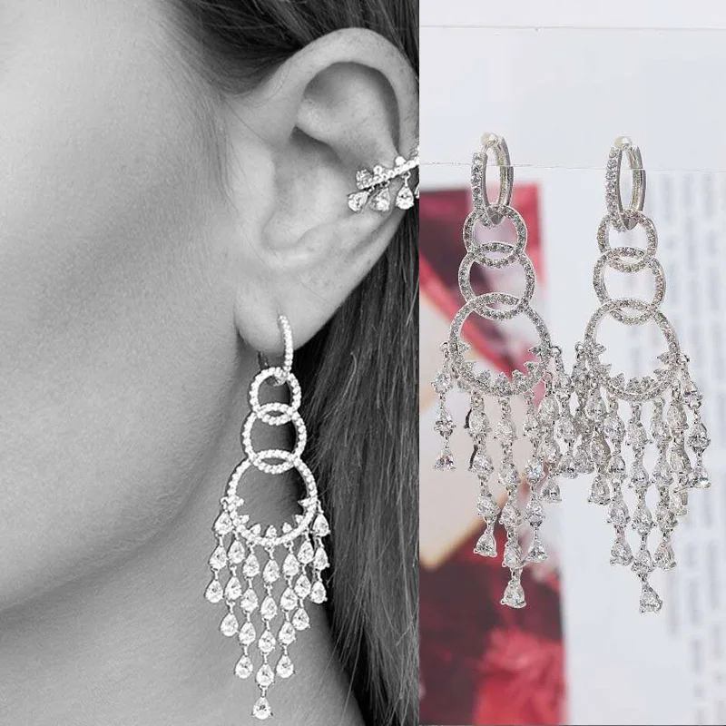 

Be 8 Newest Long Dangle Drop Earrings Round Design AAA Cubic Zirconia Statement Earrings for Women boucle d'oreille femme E703