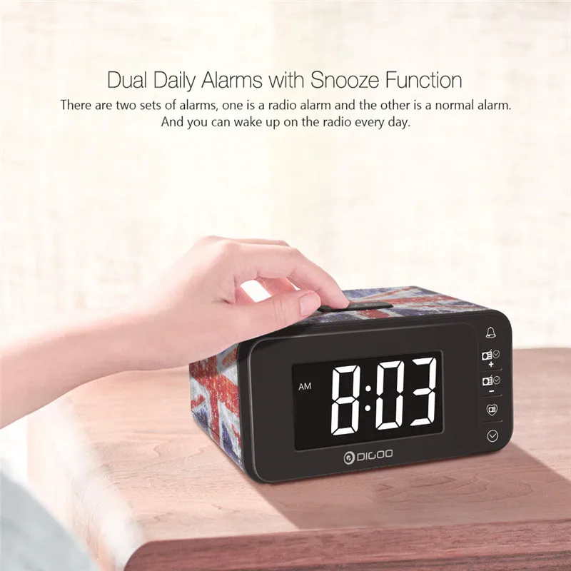 Digoo DG-FR8888 многофункциональные смарт-часы с цифровым будильником с fm-радио и динамиком, функция памяти, двойные будильники на каждый день