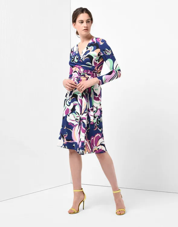 Новинка модный показ длинные рукава принт обернутый стиль эластичное