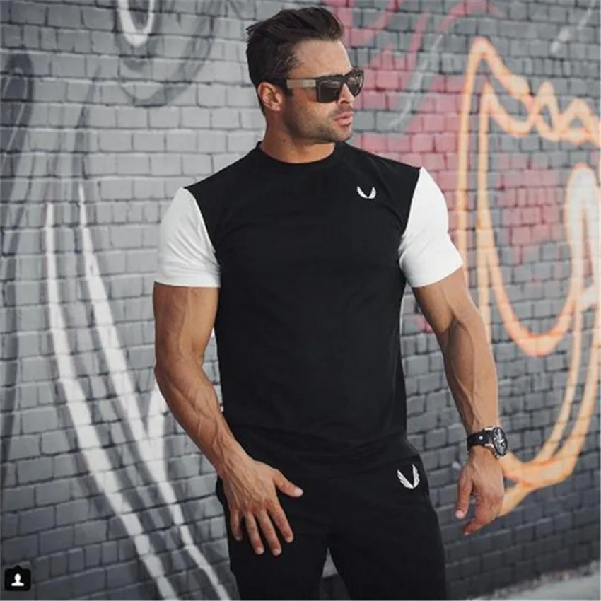 Men's sports new fitness fashion trend cotton stretch breathable slim short-sleeved T-shirt | Спорт и развлечения