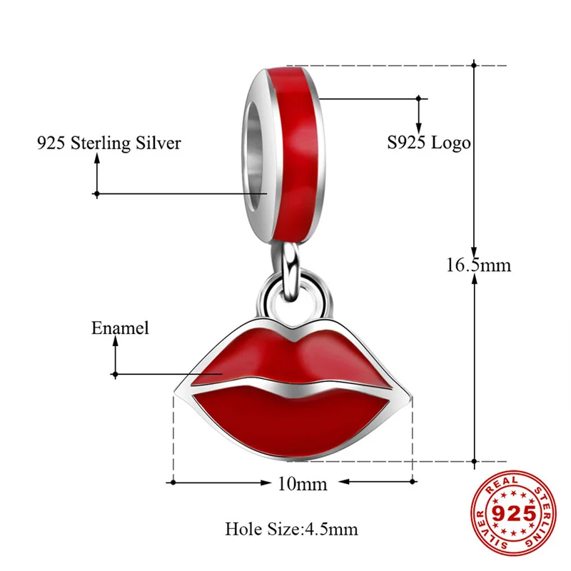 Jiayiqi большие красные губы Подвески серебряные бусины 925 пробы Fit Шарм DIY браслет