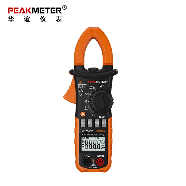 MS2008B PEAKMETER MS2008A/MS2008B Профессиональный цифровой AC 600A клещи подсветка Multimetro зажимы утечки с черной сумкой - Цвет: MS2008B