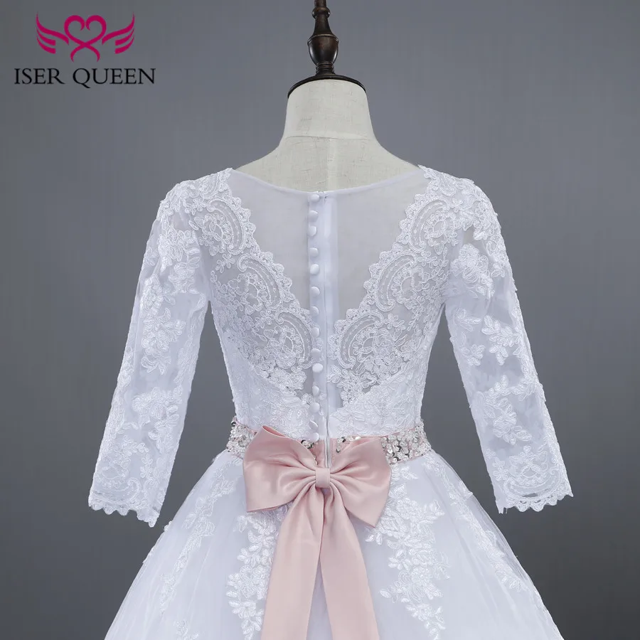 

Beautiful beaded sashes Bow White Elegant Wedding Dress Half Sleeve Embroidery Princess Wedding Dresses Ball Gown Court Train