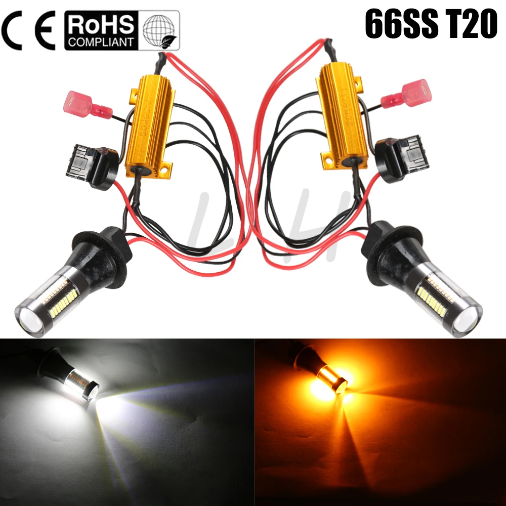 Новый 2x DC 12 24V T20 7440 66SMD 30W Автомобильный светодиодный свет двойной цвет